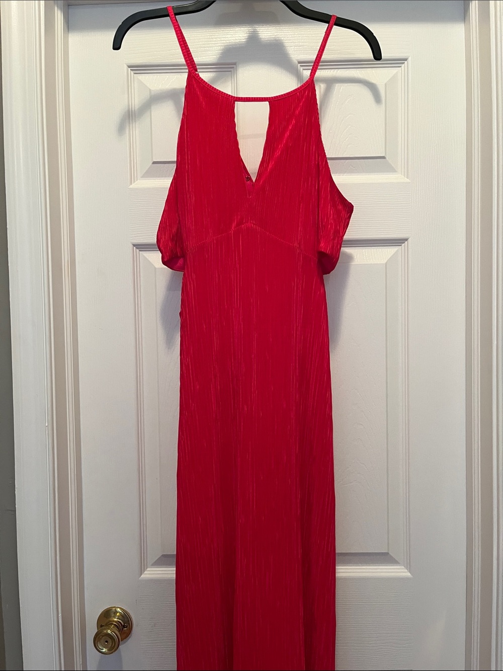 BCBGeneration hot pink Spaghetti-Strap Maxi Dress with V-Notch. Size 10. Ladies